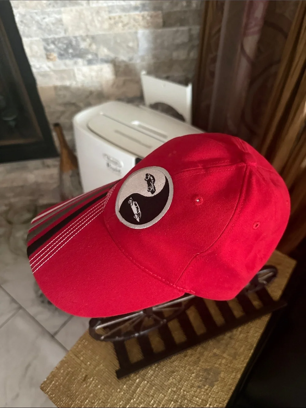 Red Kids Baseball Cap with Yin Yang Car Emblem